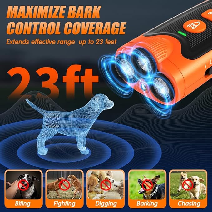 AWOOF New 2025 3X Ultrasonic Anti Barking, Dog Bark Deterrent Device, 6 Training Modes 24 FT Range Barks， Humane Alternative to Training Collars