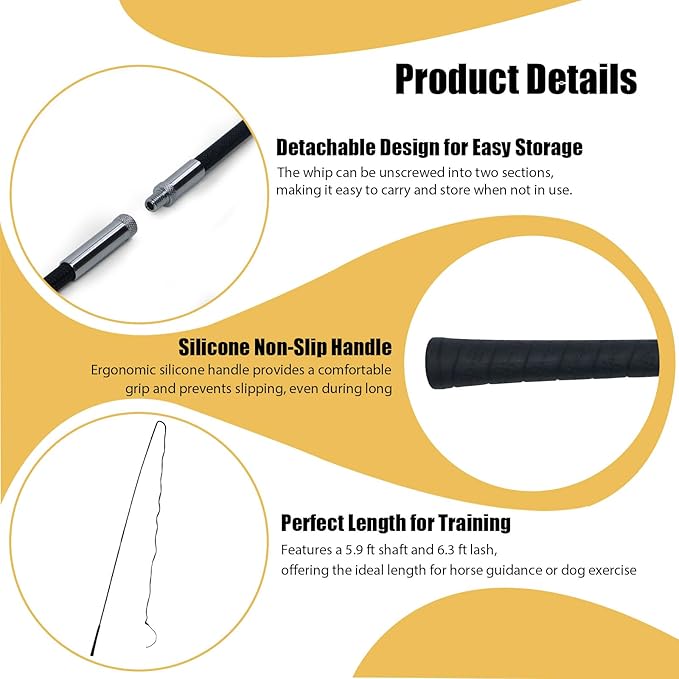 Lontcs Horse Lunge Whip for Training,5.9 Feet Long Stick with 6.3 Feet Drop, Detachable in 2 Sections – Equestrian Riding & Lunging Tool,Dressage Whips for Horses or Pig Accessories
