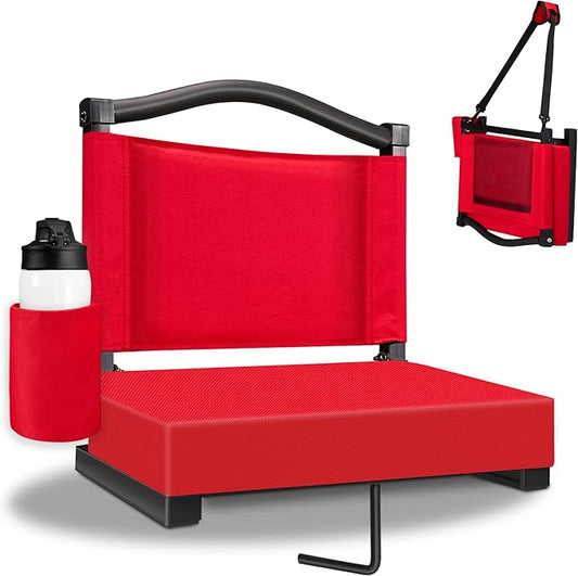 Fragess Bleacher seat, Stadium Seats with Back Support and Thick Cushion, Bleacher Chairs with Shoulder Strap and Side Pocket, Stadium Seat for Bleachers, Perfect for Sports Events(RED)