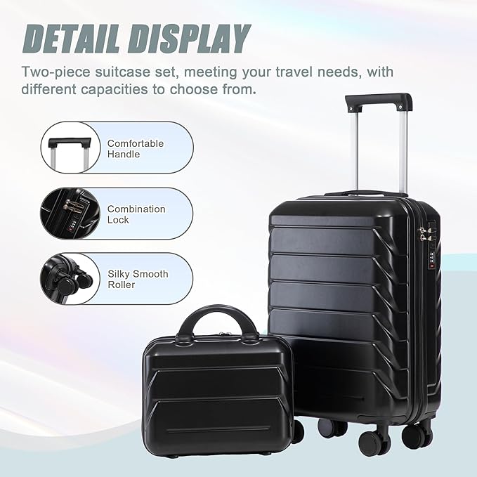 Hardside Luggage, Lightweight Durable ABS Suitcase with Spinner Wheels, 20/14 Inch