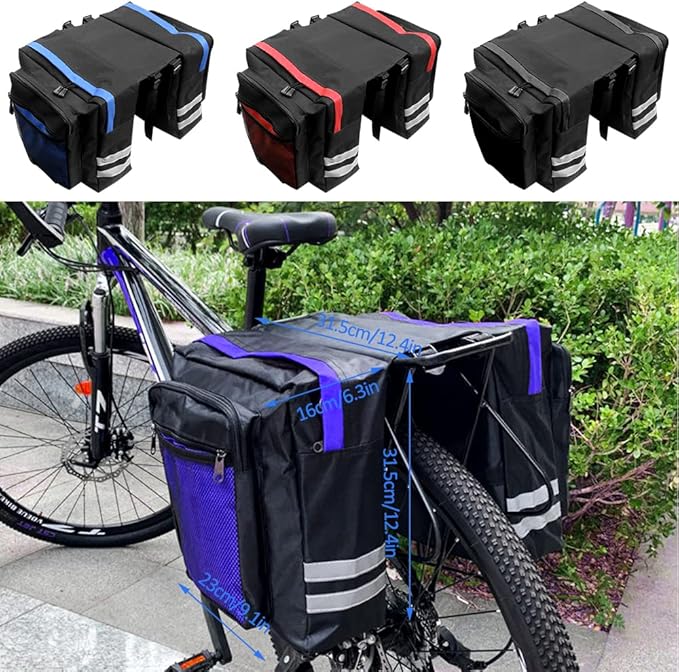 Bike Rear Rack Double Pannier Bag, 30L Waterproof Bicycle Trunk Bag, Bike Pannier Bag with Reflective Trim, for Grocery Shopping Commuter Long Cycling Trip (Blue)
