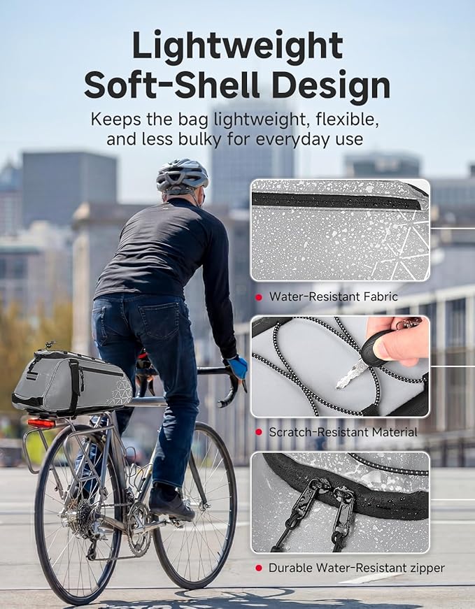 KEMIMOTO Rear Bike Rack Bag, 8L Full Reflective PVC Water Resistant Bicycle Trunk for Road and Mountain Bikes, Ebike Rack Bag with Side Pockets for Cycling Travel Commute