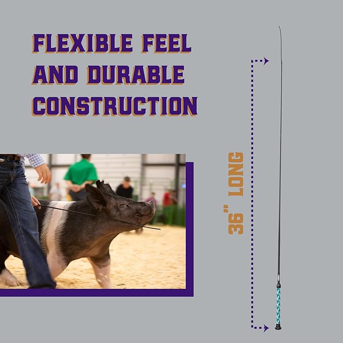 Weaver Livestock Basic Pig Show Whip, Hog Livestock Whip with Braided Nylon Handle, Leather Popper, Lightweight Braided Shaft