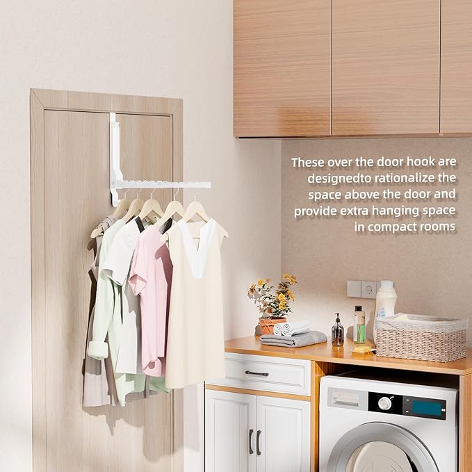 BAKON Over The Door Hangers, Over Door Hooks for Hanging, Small Space Dual Folding Portable Over Door Clothes Hanger for Clothes, Hats, Bags and Towels. (1, White(Update))