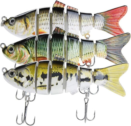 Lifelike Fishing Lures for Bass, Trout, Walleye, Predator Fish - Realistic Multi Jointed Fish Popper Swimbaits - Spinnerbaits Lure Fishing Tackle Kits - Freshwater and Saltwater Crankbaits - 3 Pack