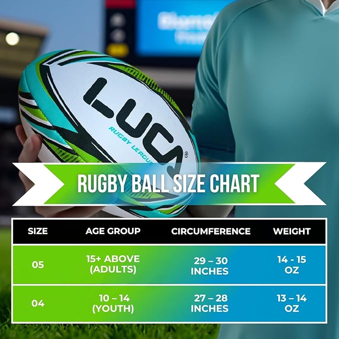 LUCA League Rugby Ball Size 4 & 5 | Hand Stitched, 3-Ply Durable Construction | Super Grip Texture | Training & Match Play Rugby Ball