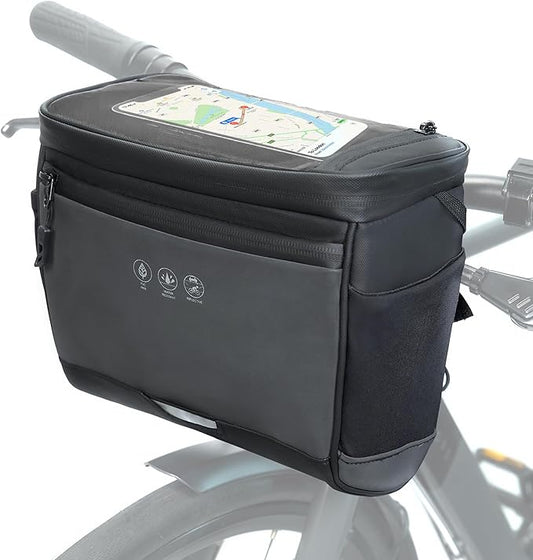 Bike Handlebar Bag with Rain Cover, Bicycle Front Phone Bag with Touch Screen, Adjustable Shoulder Waterproof Dual Zippers Insulated Basket Bag for Mountain Road Bike, Cycling Accessories
