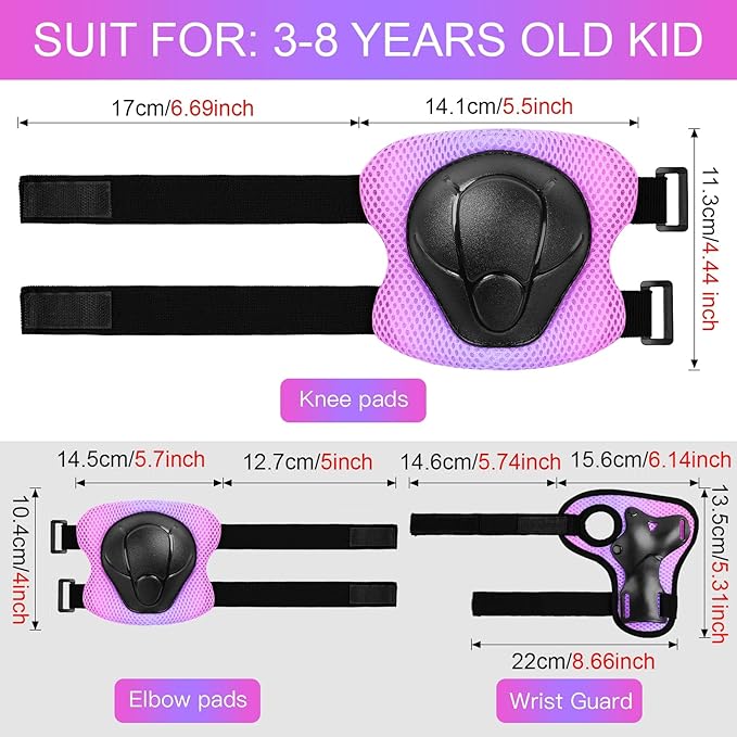 Wemfg Kids Protective Gear Set Knee Pads for Kids 3-14 Years Toddler Knee and Elbow Pads with Wrist Guards 3 in 1 for Skating Cycling Bike Rollerblading Scooter