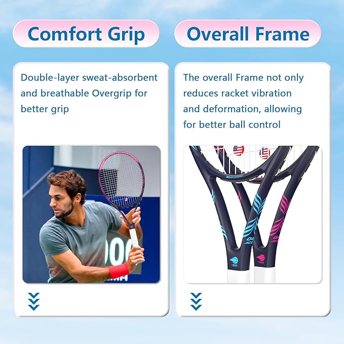 Adult 2 Player Tennis Racket Perfect for Beginner and Professional Players, 27” Speed Tennis Racquet Include Tennis Balls, Overgrips, Tennis Bag, Vibration Dampe, Cover