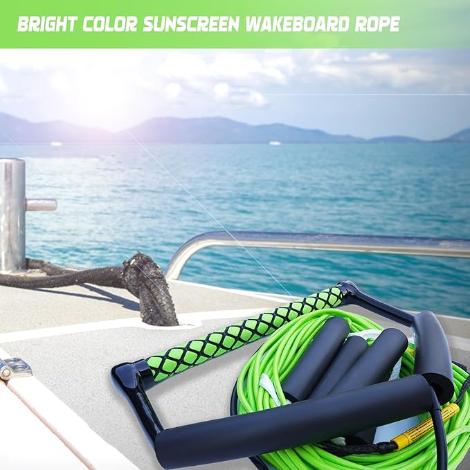 75FT Wakeboard Rope and Handle, No Stretch Dyneema Wakeboard Tow Rope, 4 Sections Floating Water Ski Ropes for Wakeboarding, Waterskiing, Kneeboarding and Wakesurfing