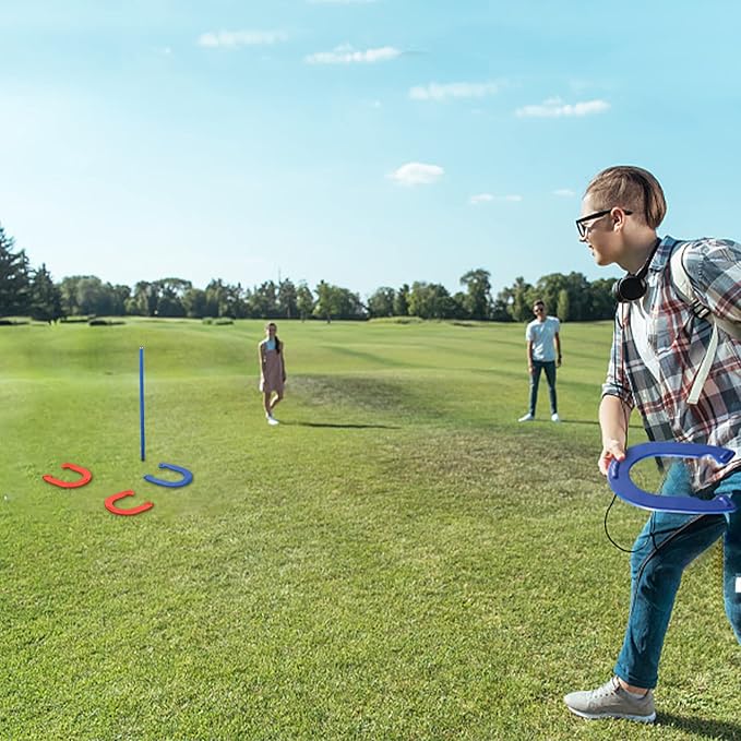 Horseshoes Outside Game, Horseshoes Outdoor Games Set Heavy Duty Steel 4 Horse Shoes & 2 Stakes, Horse Shoes Outdoor Games for Adults and Family - Ideal for Backyard, Lawn, Beach