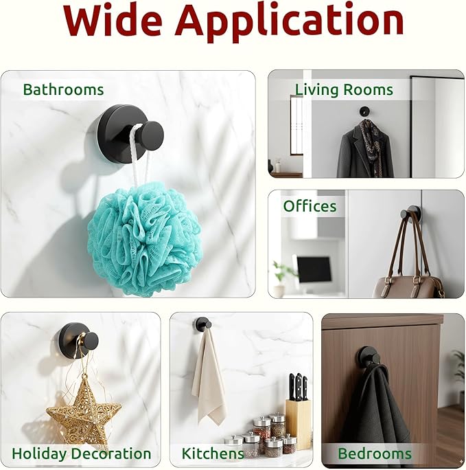 4 Packs Suction Cup Hooks for Shower, Heavy-Duty Wreath Hangers for Front Door, No Drill Glass Door Shower Suction Hooks No Damage for Walls Bathroom Kitchen Window Mirror Tile Towel Coat Robe Loofah