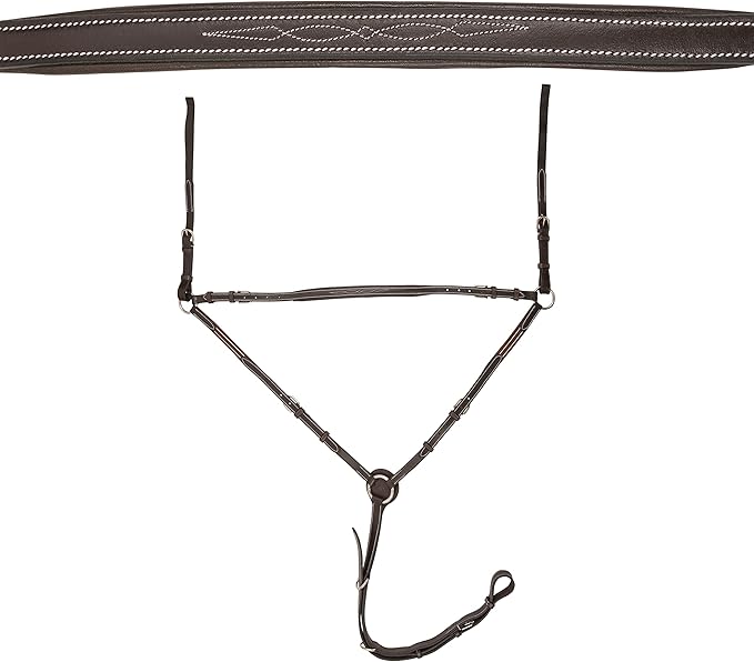 Exion English Horse Breastplate with Running Martingale | Premium 3-Point Breastplate with Wither Padding, Girth Loops & Elastic Chest | Vegetable-Tanned Leather | Black & Brown