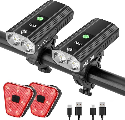 3000 Lumens Super Bright Bike Lights for Night Riding, 5000mAh USB C Rechargeable LED Bicycle Light Front and Rear, Headlight and Back Tail Light Set for Road Mountain