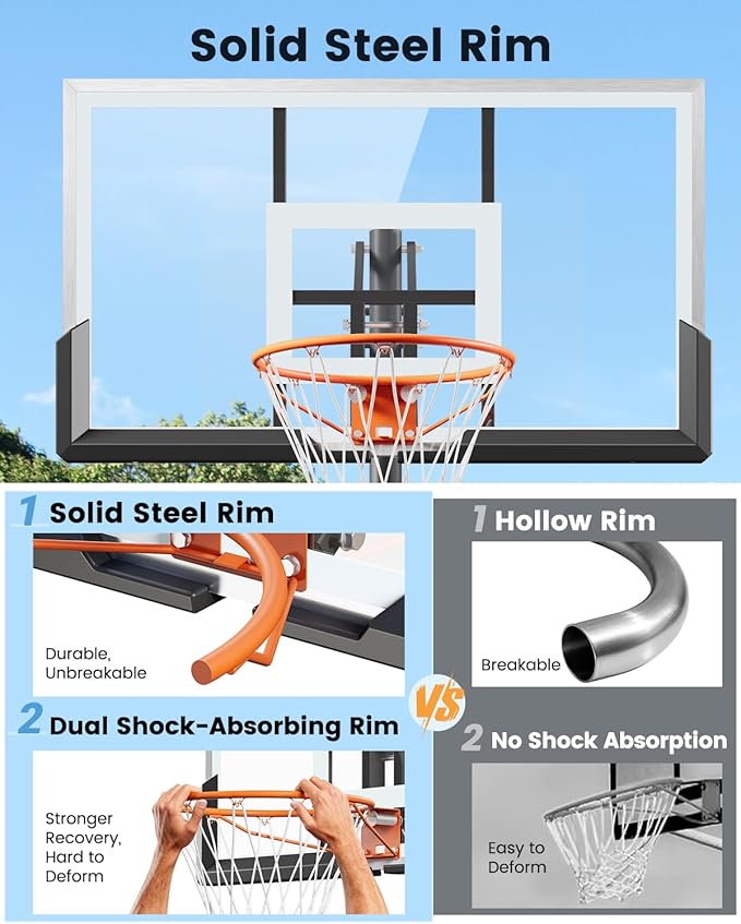 In Ground Basketball Hoop Outdoor 10FT Adjustable Height with Crank, in-Gound Basketball Goal System with 50 Inch Shatterproof PC Backborad and Solid Steel Rim