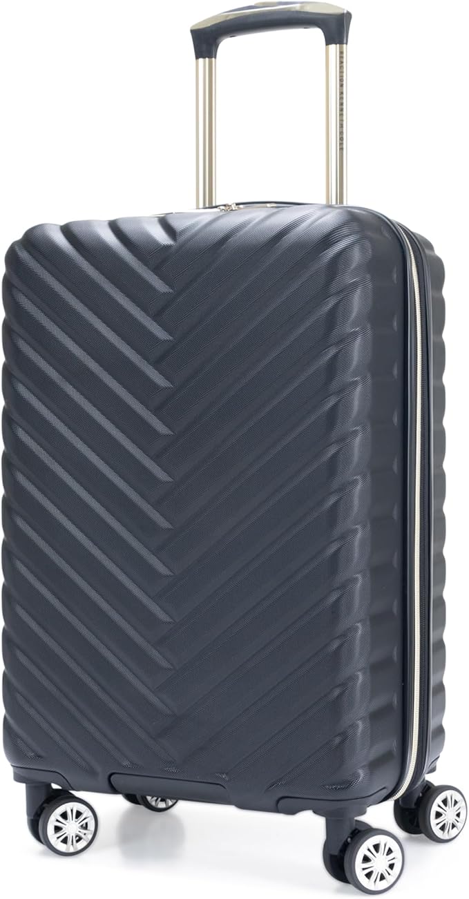 Kenneth Cole REACTION マディソンスクエア 軽量 ハードサイド シェブロン 拡張可能 スピナーラゲッジ, ブラック, 20インチ 機内持ち込み