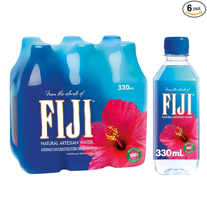 FIJI Natural Artesian Water 330 mL / 11.15 Fl Ounce Bottle (Pack of 6) - 100% Recycled Plastic