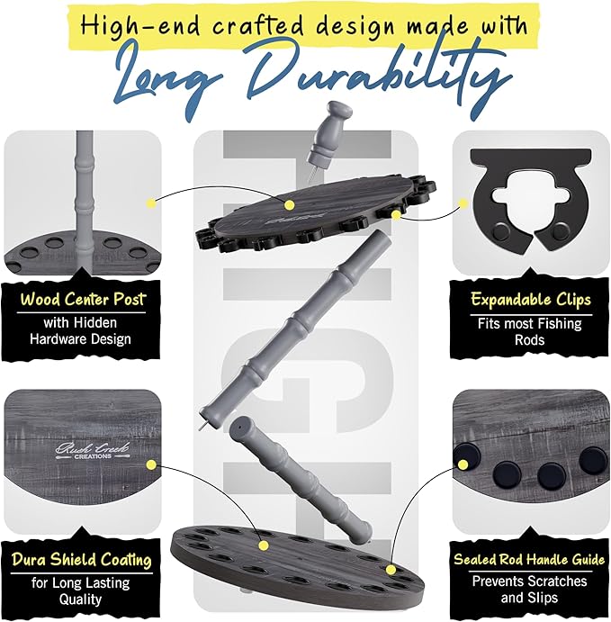 Rush Creek Creations | Rod Holder for 16 Fishing Poles, Garage Organization and Storage, for Reels, Gear, Accessories, Tackle Box