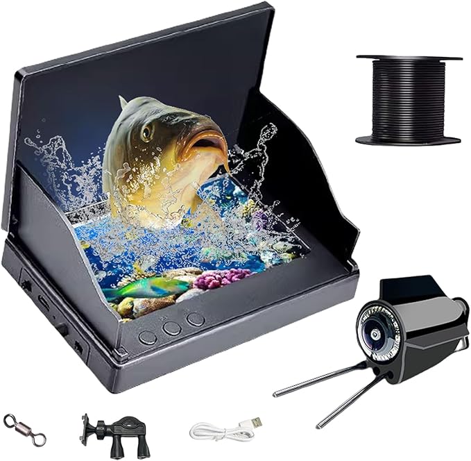 Underwater Fishing Camera 5 in,1080P Ice Fishing Camera with 220° Wide Angle Night Vision,100FT Cable & 8000mAh Battery,IP68 Waterproof Underwater Camera for Ice Lake Sea Boat Fishing