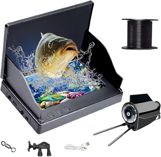 水中釣りカメラ 5インチ 1080P アイスフィッシングカメラ 220°広角ナイトビジョン 100フィートケーブル 8000mAhバッテリー IP68防水 水中カメラ 氷釣り 湖 海 ボート釣り用