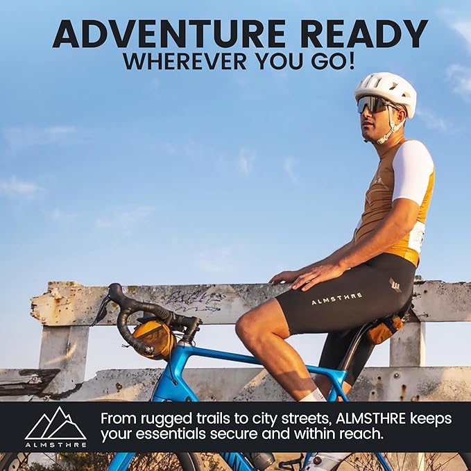 ALMSTHRE Signature Bar Bag – California Gold | Hard-Shell Bike Handlebar Bag with Waterproof Zippers & Adjustable Straps | Lightweight Bicycle Handlebar Bag, Compatible with Road, Gravel & MTB Bikes