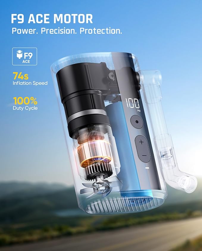 Fanttik X9 Ace Mini Bike Pump, 32s Fast Inflate Bike Pump with Gauge, 150PSI Electric Air Pump with Presta and Schrader Valve, Suitable for Motorcycle, Road Bike, Electric Bike, MTB
