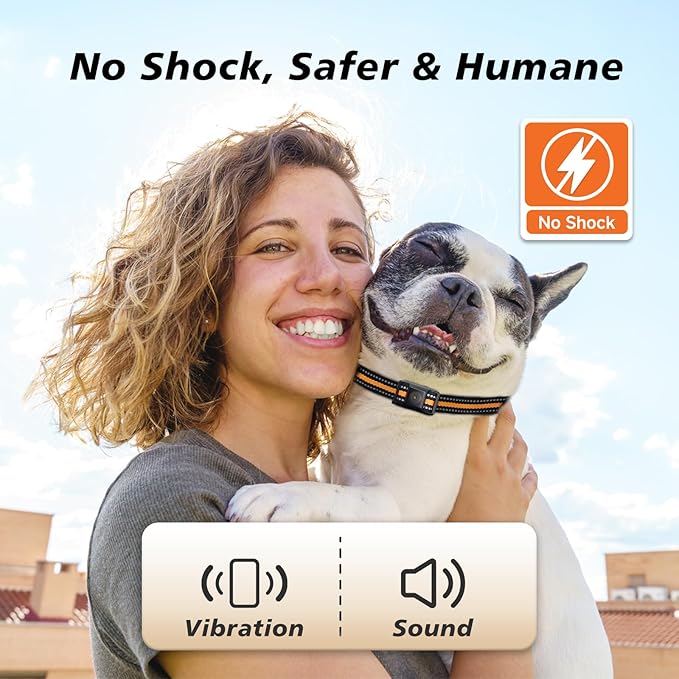 Tiniest Bark Collar for Small Dogs 5-15lbs, Only 1.6 * 1in & 0.42oz, No Shock with Vibration &Sound, Extra Small & Rechargeable, 5 Sensitivity Levels（Orange）