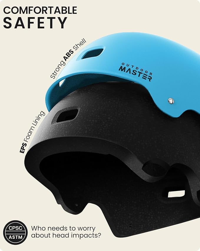OutdoorMaster スケートボード サイクリングヘルメット - 取り外し可能なライナー2枚付き 通気性 マルチスポーツ スクーター ローラースケート インラインスケート ローラーブレード 子供、若者、大人向け