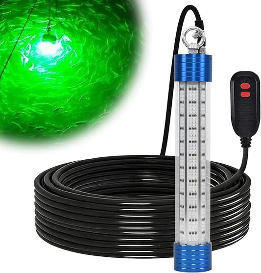 15000LM グリーン水中集魚灯 200W 110V 安全プラグ 100ftケーブル付き IP68 防水水中集魚ライト 夜釣り、ドック、ボート、カヤックに最適