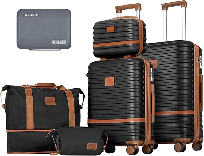 Joyway 拡張可能荷物セット 2個セット 機内持ち込み&預け入れ ハードサイドスーツケース スピナーホイールとTSAロック付き（ブラック、13/20/24）