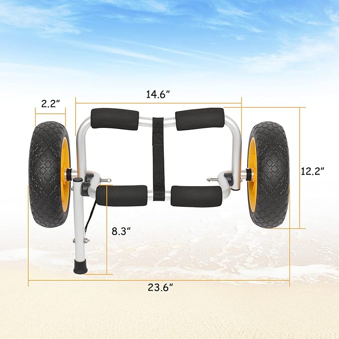 Bonnlo Kayak Car Foldable Aluminum Kayak Trailer with 10'' Solid Tires, Universal Kayaks Wheel Cart Dolly for Canoe, Paddle Board, Boat, Float Mats, Jon Boat