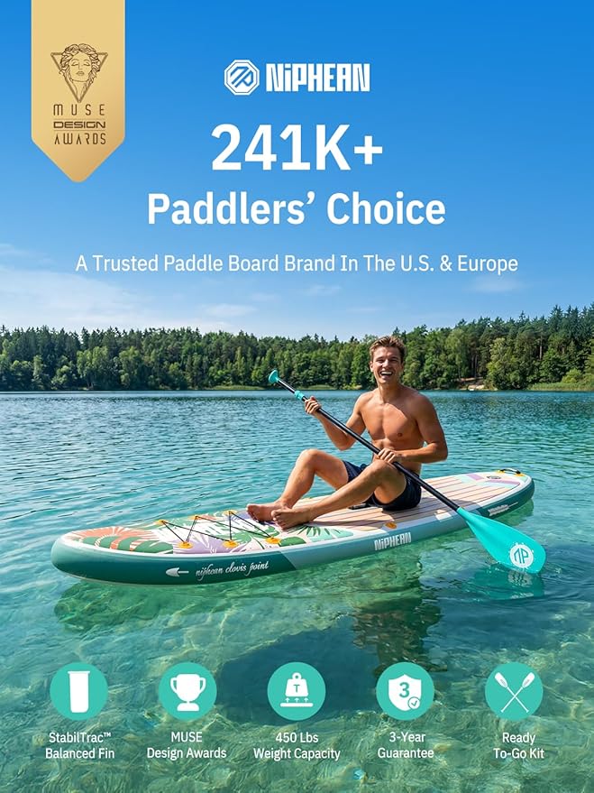 Niphean Inflatable Stand Up Paddle Board with SUP Accessories, Anti-Slip EVA Deck, 10’6’’ Inflatable Paddle Boards for Adults & Youth of All Skill Levels