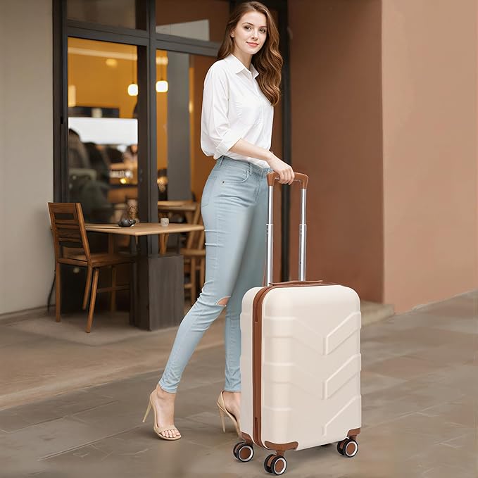 Luggage Sets 3 Piece with Spinner Wheel, Hardside Suitcase Set with TSA Lock, Expandable Lightweight Travel Luggage for Men and Women, White
