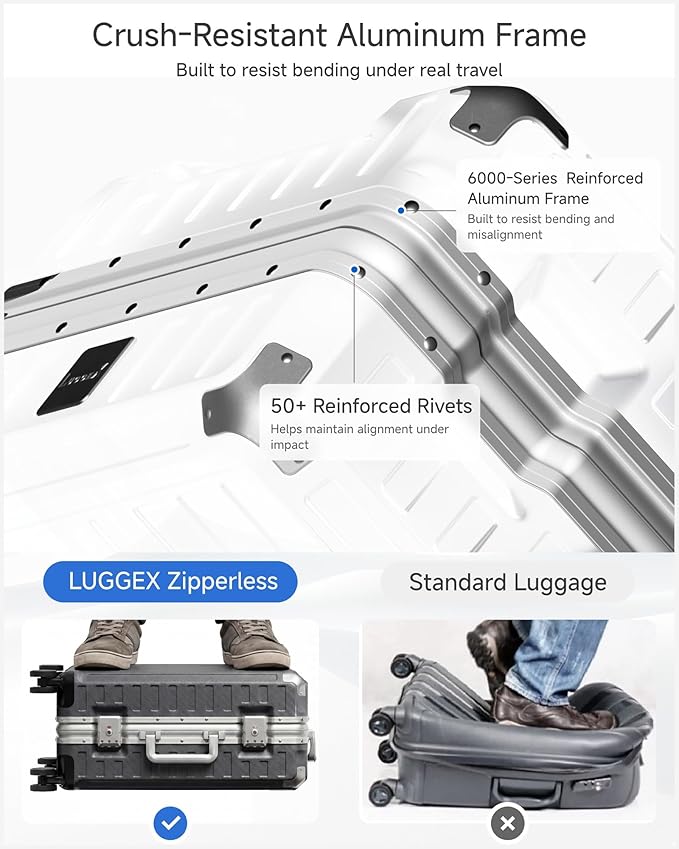 LUGGEX Checked Suitcase with Spinner Wheels, 8010S Aluminum Frame Zipperless Polycarbonate Hard Shell Suitcase (ZX-Core, Charcoal Metallic, 28 Inch)