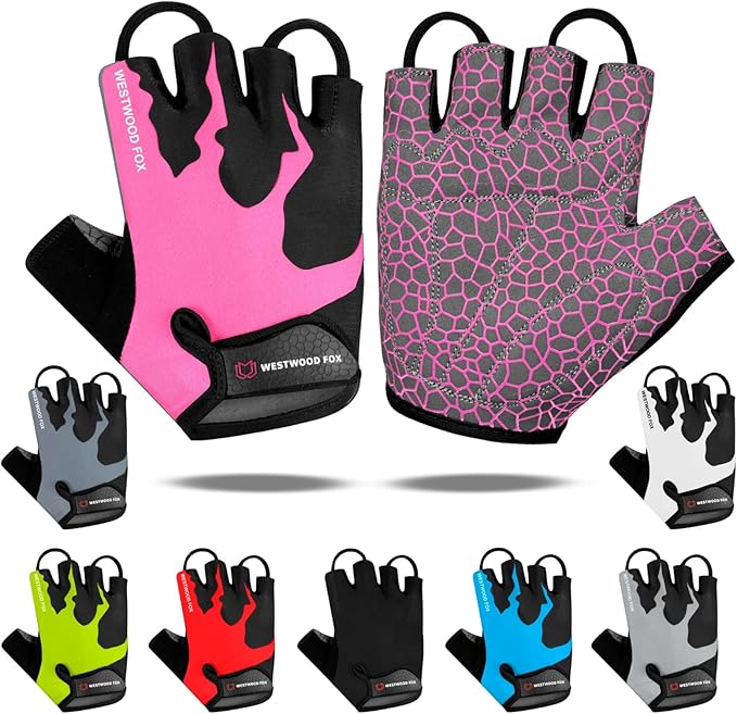 WESTWOOD FOX Cycling Gloves Half Finger Unisex Padded Grips Palm Bicycle Summer MTB Bike Gloves for Men Women Non-Slip Fingerless Short Mountain Bike Sports Hiking Climbing Gym