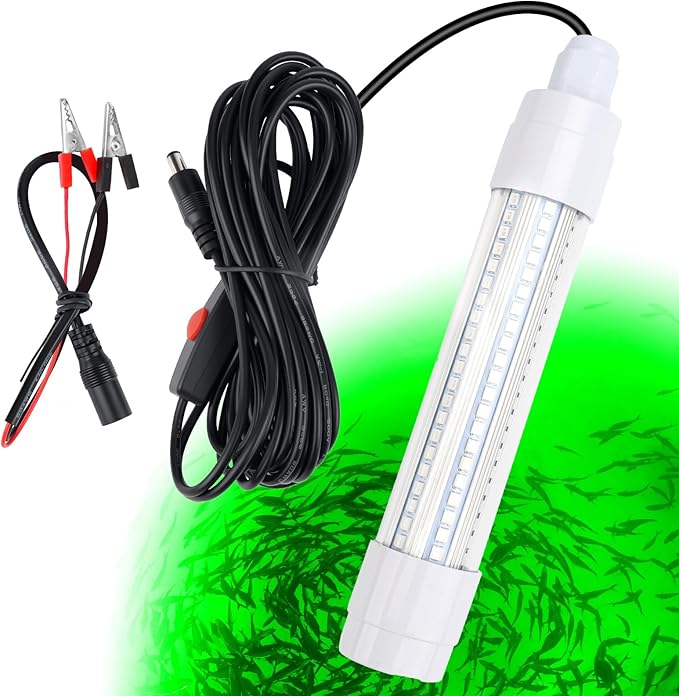 Linkstyle 126 LED Underwater Submersible Fishing Light with 5M Cord, 13W DC 12V 1000ML LED Fish Finder Light Attractants Lamp + Battery Clamps for Ice Fishing Boat, IP68