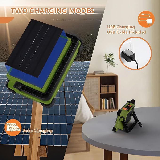 120Wソーラー充電式作業灯、144LEDポータブル投光器スタンド付き、IP66防水4モードLED作業場照明懐中電灯、整備、キャンプ、釣り、自動車修理用（グリーン1個）