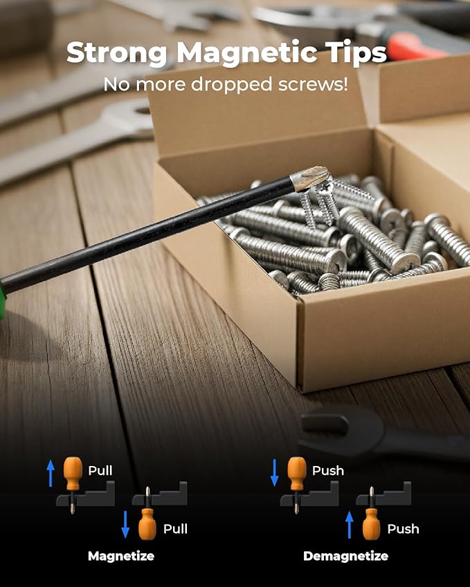 toolant 8PCS Magnetic Screwdriver Sets, Phillips and Flat Head Screwdriver, Anti Camout With Diamond Tips And Magnetizer For Woodworking, Home Repairs and Other Screw Driving Applications