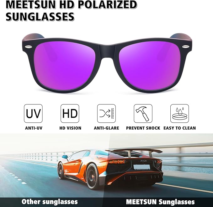 MEETSUN 偏光サングラス レディース メンズ クラシック レトロ トレンディ ドライブ用サングラス UV400保護 (3点セット)