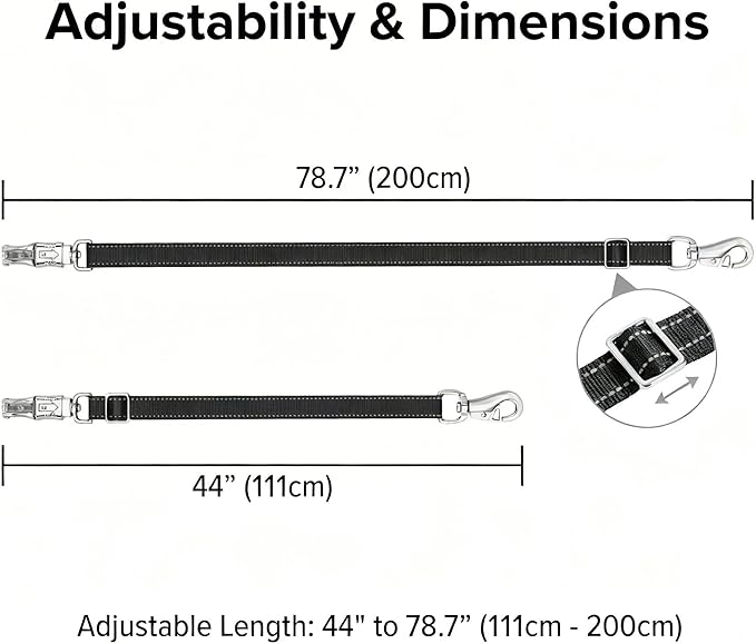 2-Pack Cross Ties for Horses (44"-78.7") - Adjustable Heavy Duty Reflective Equine Trailer Tether with Panic & Bull Snap, 360° Anti-Tangle Grooming Straps, Equestrian Barn Equipment (Black)