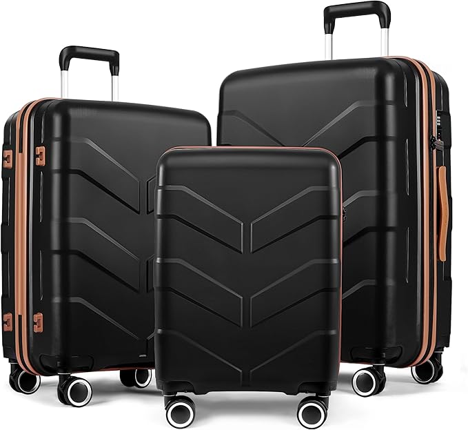 Luggage Sets 3 Piece with Spinner Wheel, Hardside Suitcase Set with TSA Lock, Expandable Lightweight Travel Luggage for Men and Women, Black