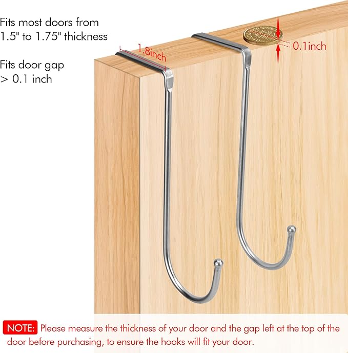 Over Door Hook Heavy Duty Hooks for Hanging - Single Hook Loads up to 50lbs for Kitchen, Bathroom, Bedroom and Office - Pack of 3