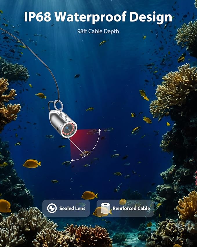 Eyoyo 水中釣りカメラ ポータブルビデオ魚群探知機 9インチ液晶モニター 1000TVL 防水カメラ 水中DVRビデオフィッシュカム 30mケーブル 12個のIR赤外線ライト アイスフィッシング、ボートフィッシング、湖での釣りに対応