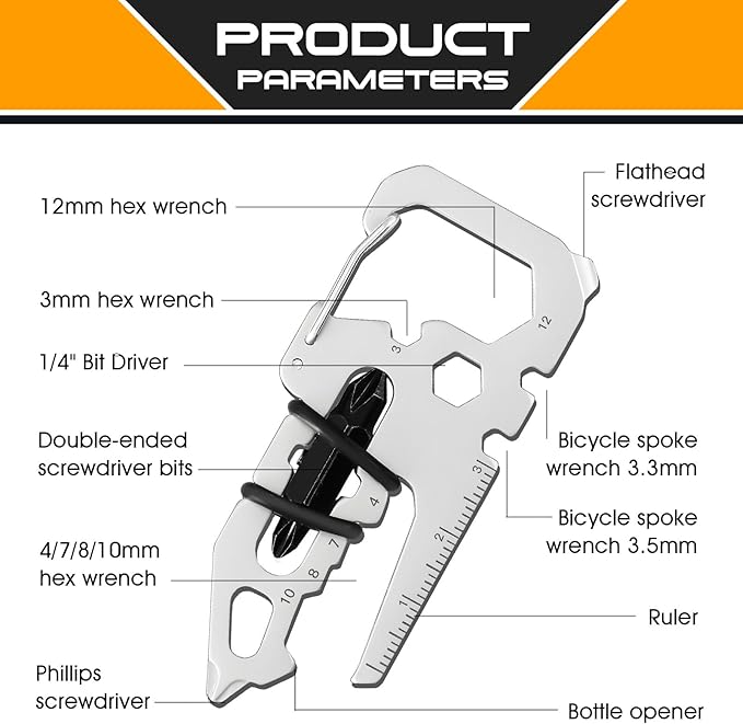 Father's Day Gifts for Dad from Daughter Son, Keychain Multi-tool 15 in 1 Pocket Gadgets Tools Bottle Opener Screwdriver, EDC Tool Key Ring Anniversary Birthday Gifts for Men Him (Dinosaur Skull)