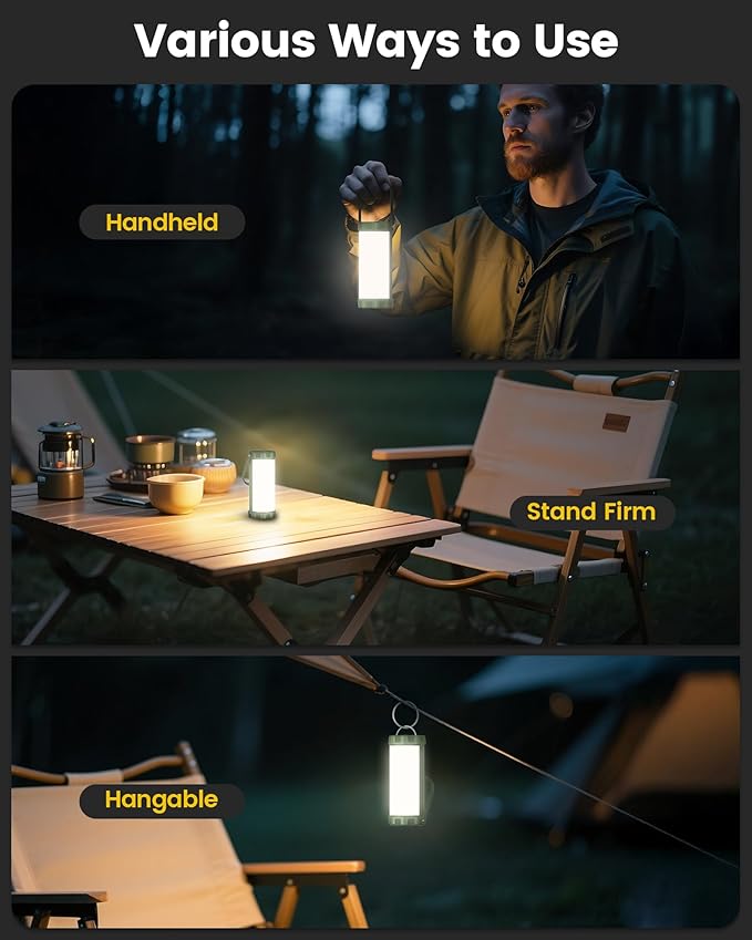 Glocusent 106 LEDキャンプライト、最大80時間点灯、5000mAh充電式キャンプランタン、5段階の明るさ、3つのモードとSOS、IP68防水、最大1200ルーメン、停電、ハイキング、緊急時、ハリケーン用ランタン