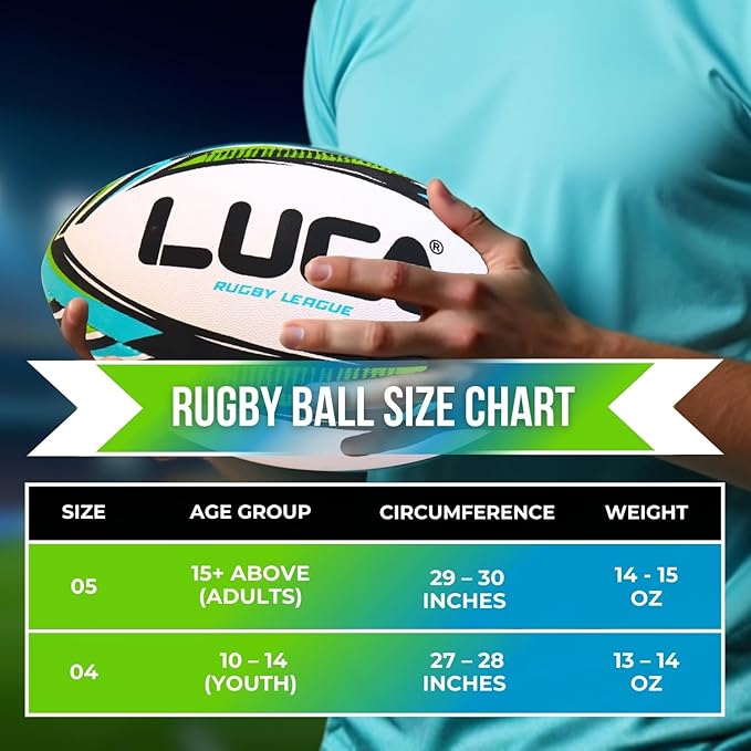 LUCA League Rugby Ball Size 4 & 5 | Hand Stitched, 3-Ply Durable Construction | Super Grip Texture | Training & Match Play Rugby Ball