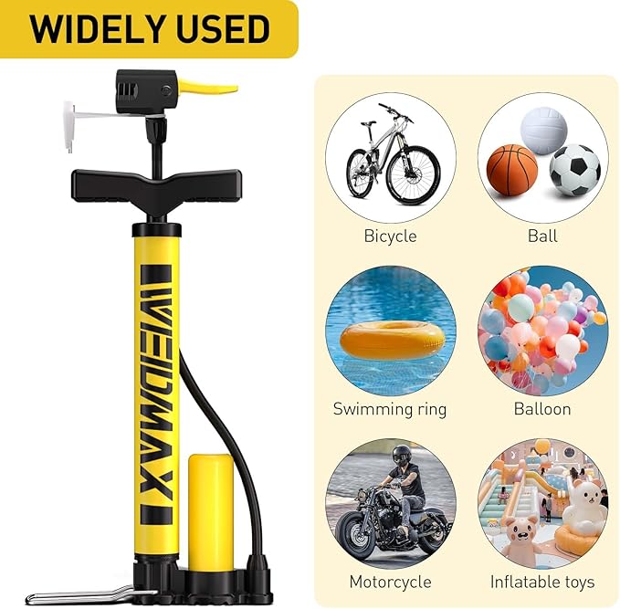Bike Pump Portable, Bike Tire Inflator, Bicycle Hand Air Pump with Presta and Schrader, Ball Pump Inflator Bicycle Floor Pump Suitable for Baby Stroller Tires, Balls, Road and Mountain Bikes