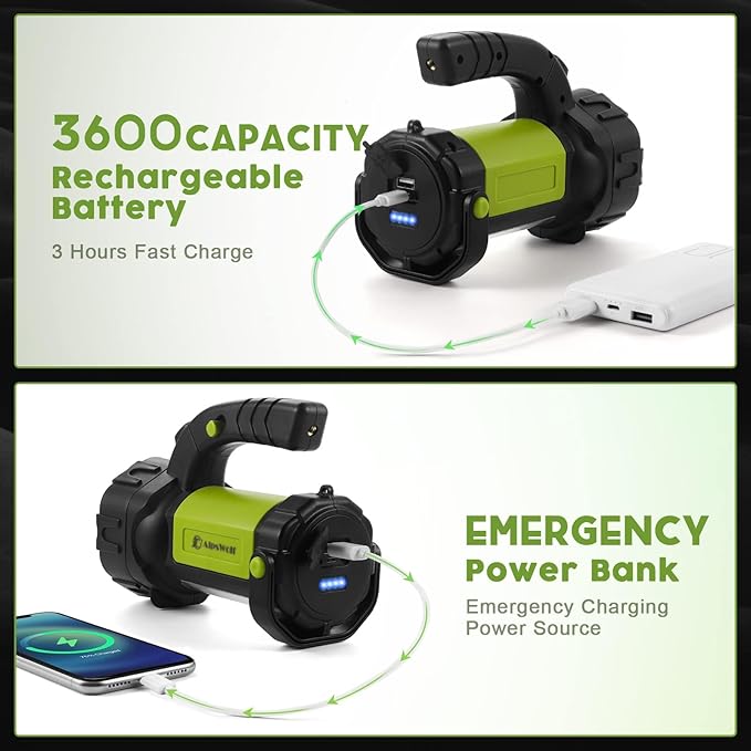 AlpsWolf キャンプランタン 充電式 2個セット LED懐中電灯 スポットライトランタン 800ルーメン 3600mAh ポータブル 高輝度 キャンプライト 緊急時 停電時 アウトドア ハイキング 防災用