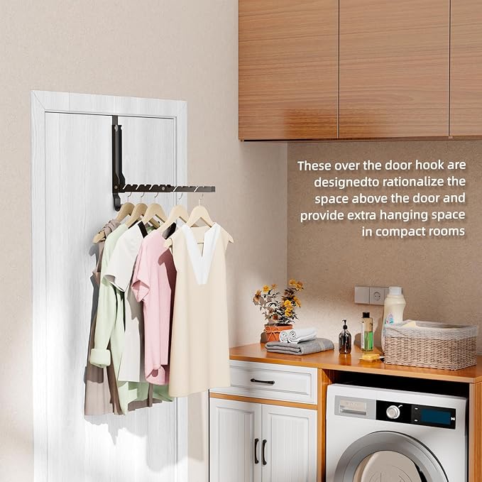 BAKON Over The Door Hangers, Over Door Hooks for Hanging, Small Space Dual Folding Portable Over Door Clothes Hanger for Clothes, Hats, Bags and Towels. (2, Black(Update))