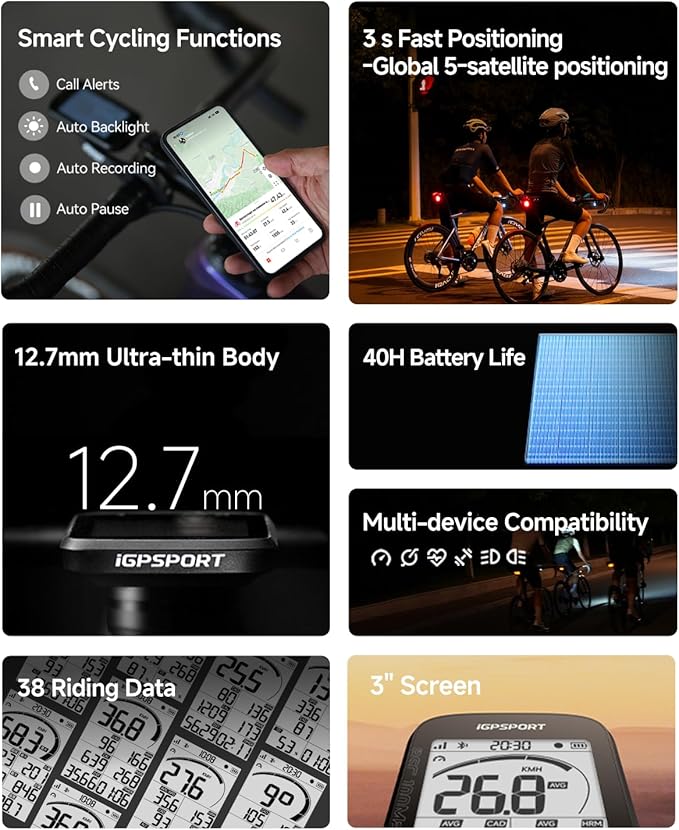 iGPSPORT BSC100MAX GPS Bike Computer, 3'' Screen Auto Start/Stop Custom Data 40H Waterproof Bicycle Computer Wireless
